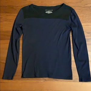 Ann Taylor Blue with Black Accent at Top Tee Sz M